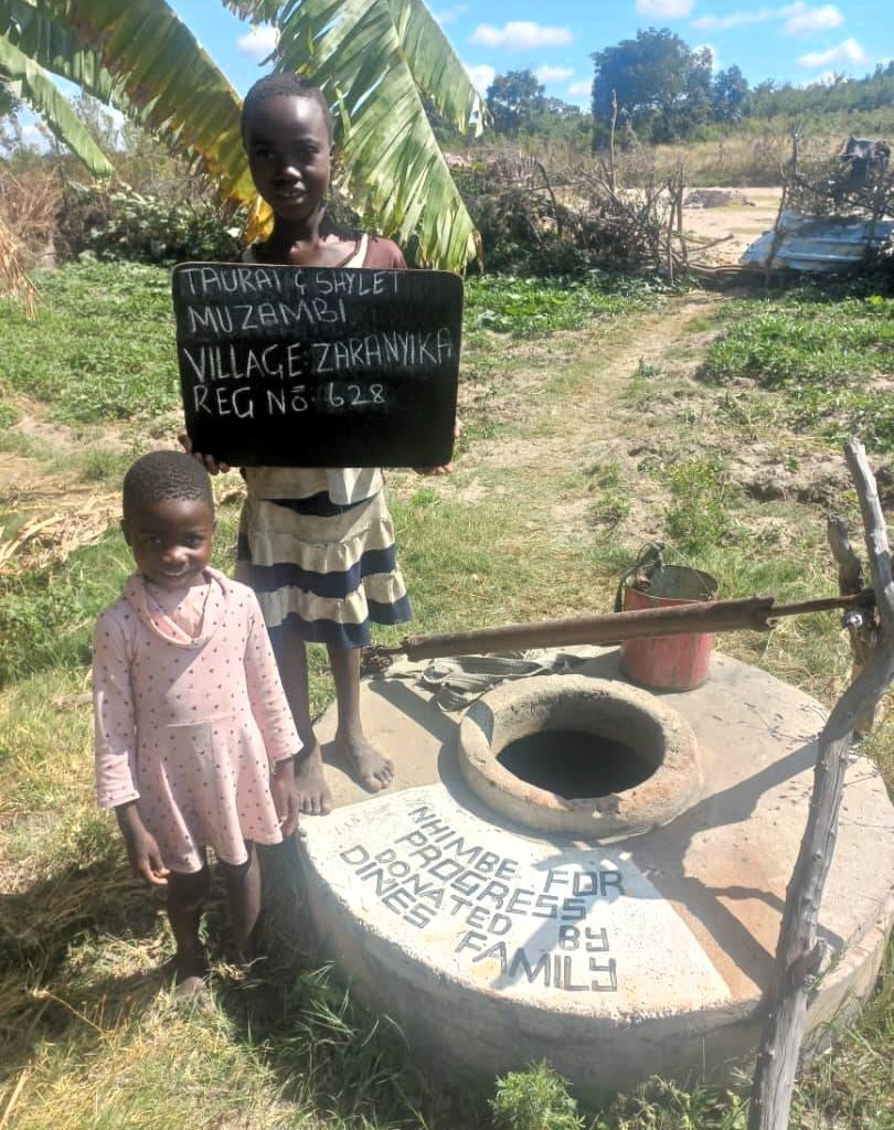 Children standing next to well
